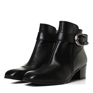 Gucci Black Leather Dionysus Booties 38.5 Buckle Ankle Zip Boots